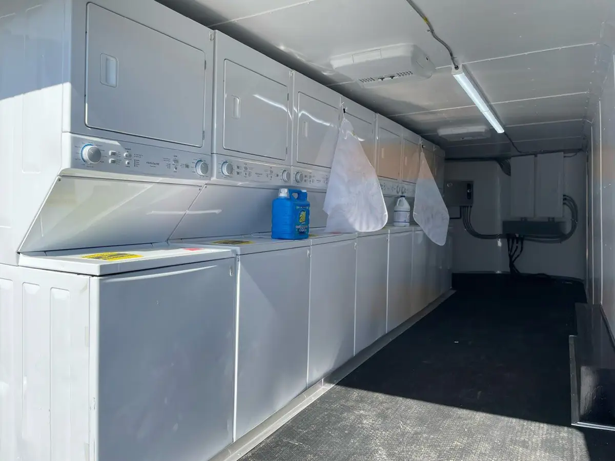 Stainless interior of a mobile kitchen trailer